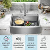 Lavabo de cocina para reacondicionamiento estilo campestre/borde delantero con un receptáculo de acero inoxidable calibre 16 de 30", para instalación de montaje bajo encimera/encastrado con accesorios